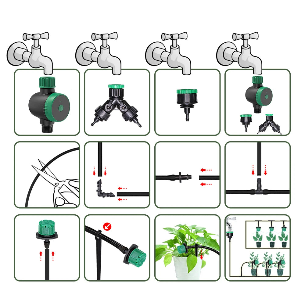 5-50m Bluetooth&Wifi-compatible Garden Watering Timer Green Drip Irrigation System Adjustable Sprinklers Phone Remote Controller