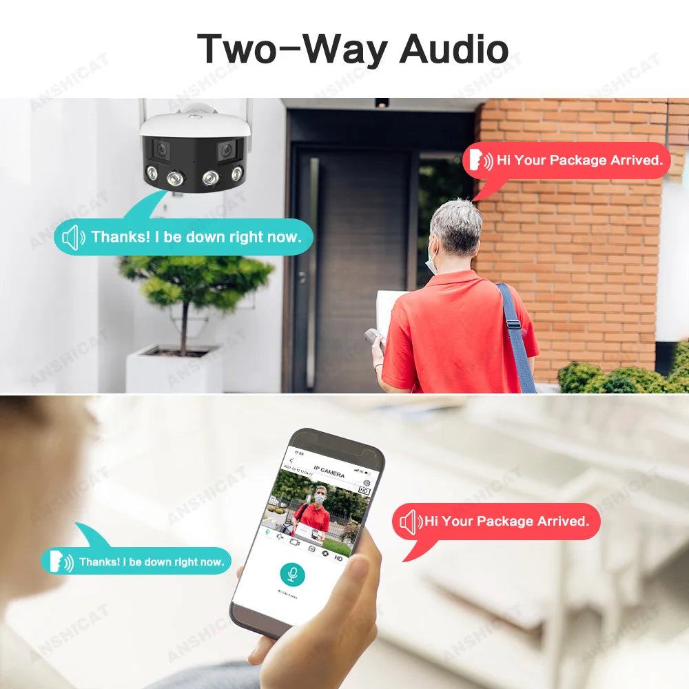 ANSHICAT 8MP 180 Degree Camera 4k 180 Ultra Wide View Angle Panoramic WIFI AI Human Detection Onvif Security IP Cameras 2K ICSEE
