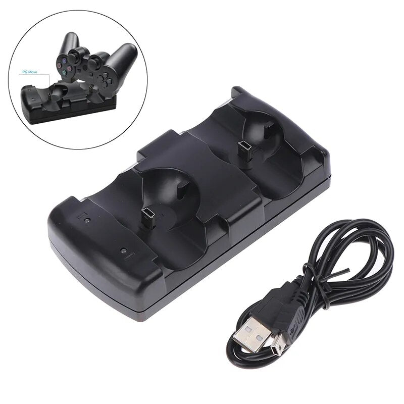 NEW2023 2 in 1 Dual Chargers Dual USB Charging Powered Dock Charger for PS3 Controller & Move Navigation