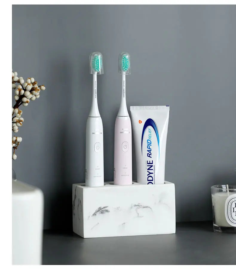 1pc Creative Marble Pattern Resin Multifunction Electric Toothbrush Rack Toothpaste Holder Bathroom Cleaning Brush Storage Box