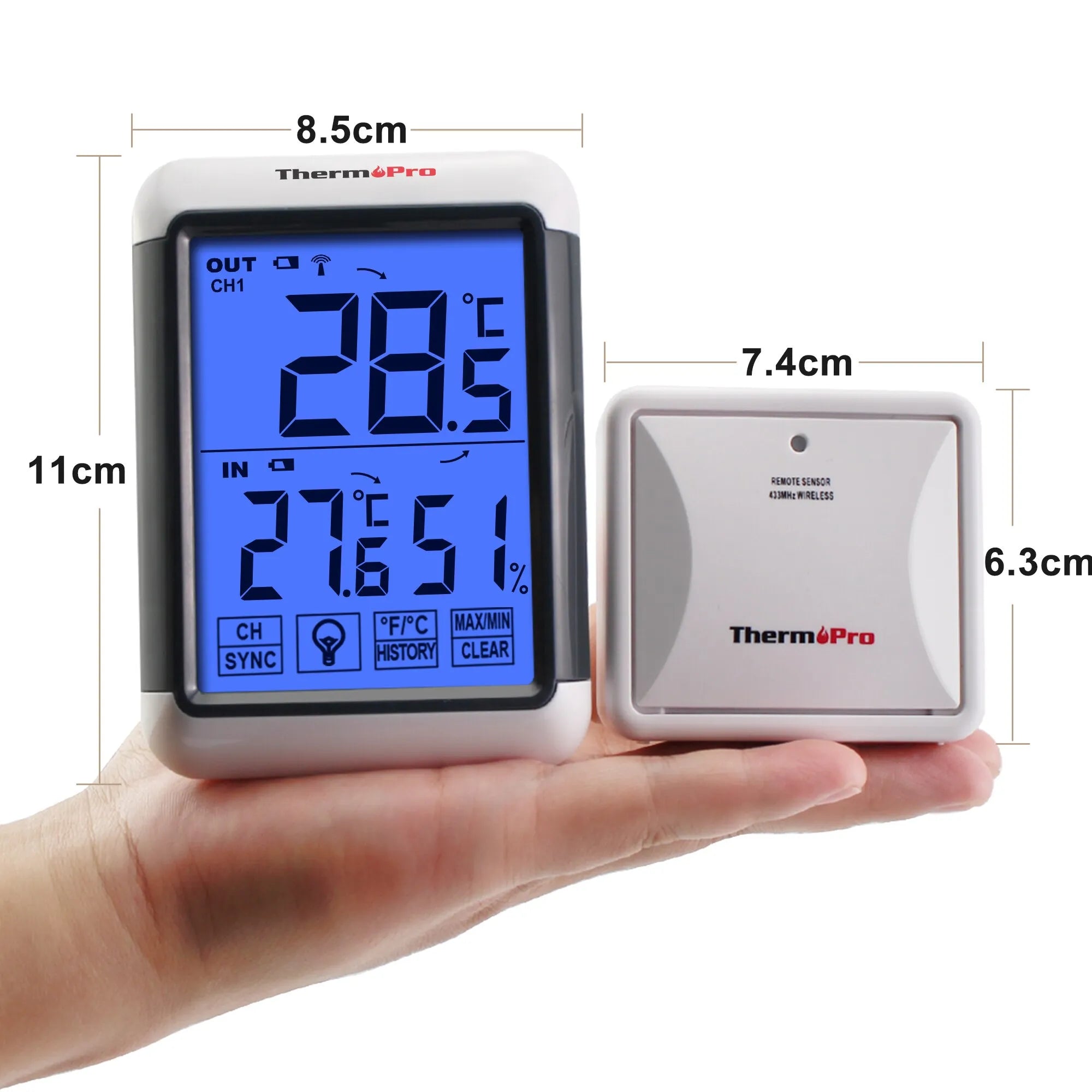 ThermoPro TP65S Indoor Temperature Outdoor Temperature and Humidity Monitor Weather Station with Backlight Function