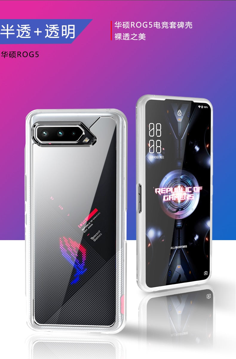 For Asus ROG Phone 5 Ultimate 5s Pro Case Ultra-thin Soft TPU Frame Transparent Acrylic Shockproof Back Cover Coque Fundas