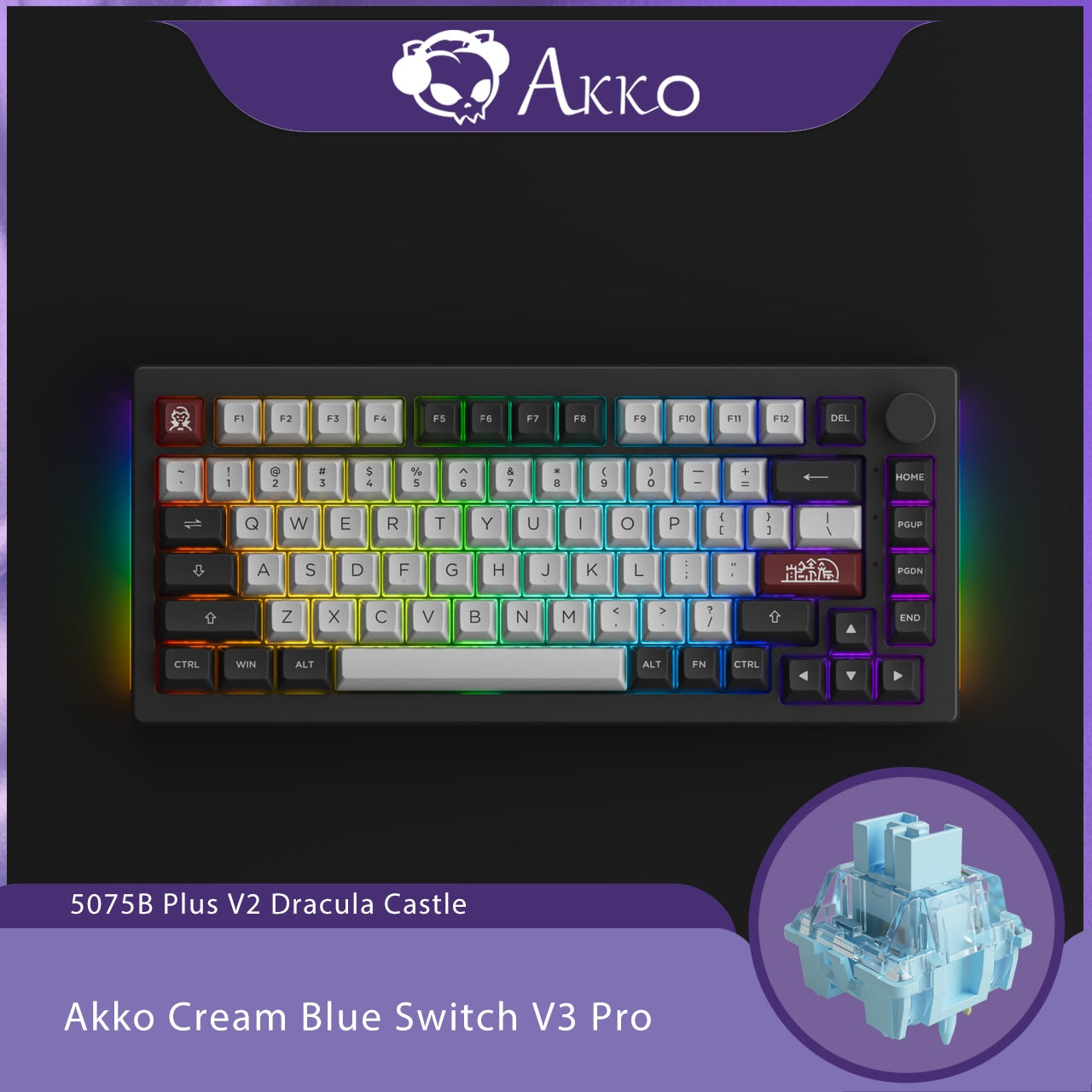Akko 5075B Plus V2 75% Mechanical Gaming Keyboard 3/5 Pin Hot Swap Three-Modes RGB 2.4GHz Wireless/USB Type-C/Bluetooth 5.0