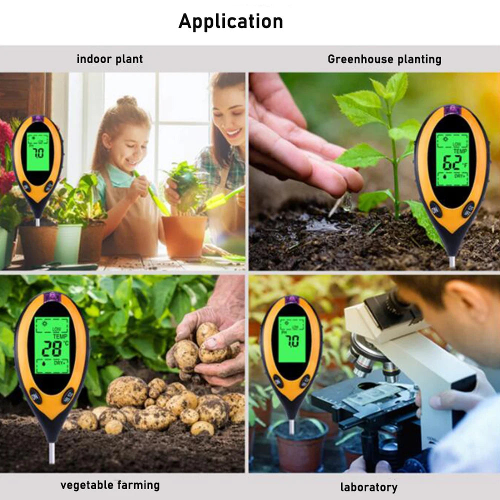 Soil PH Tester Digital 4 In 1 Soil Humidity Moisture Monitor Temperature Sunlight Soil Ph Meter For Plants Farming Gardens