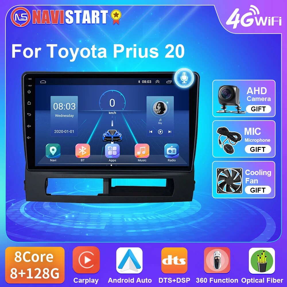 NAVISTART Android 10.0 Car Multimedia Radio Player For Toyota Prius 20 2002-2009 GPS Stereo DSP Carplay WIFI Auto No 2 Din DVD