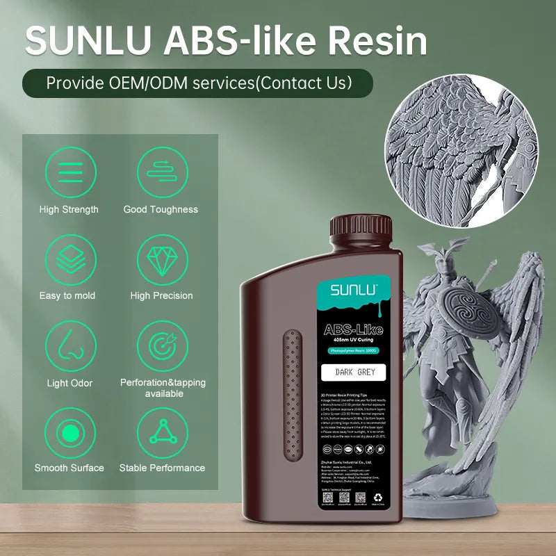 SUNLU ABS LIKE 1000G Photopolymer 3D Printer Resin UV-Curing Resin 405nm Low Odor High Toughness Photopolymer for LCD Printing