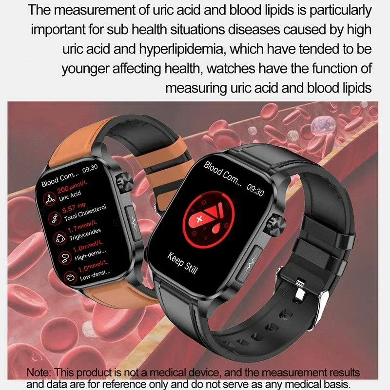 2024 New ECG+PPG +HRV Uric Acid Non invasive Blood Glucose Smart Watch Men Bluetooth Call Blood Lipid Blood Pressure Smartwatch