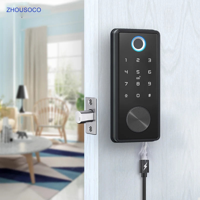 Tuya Wifi Smart Door Lock APP Remote Control Fingerprint Biometric Keypad Digital Smart Card Code Deadbolt Automatic Latch Lock