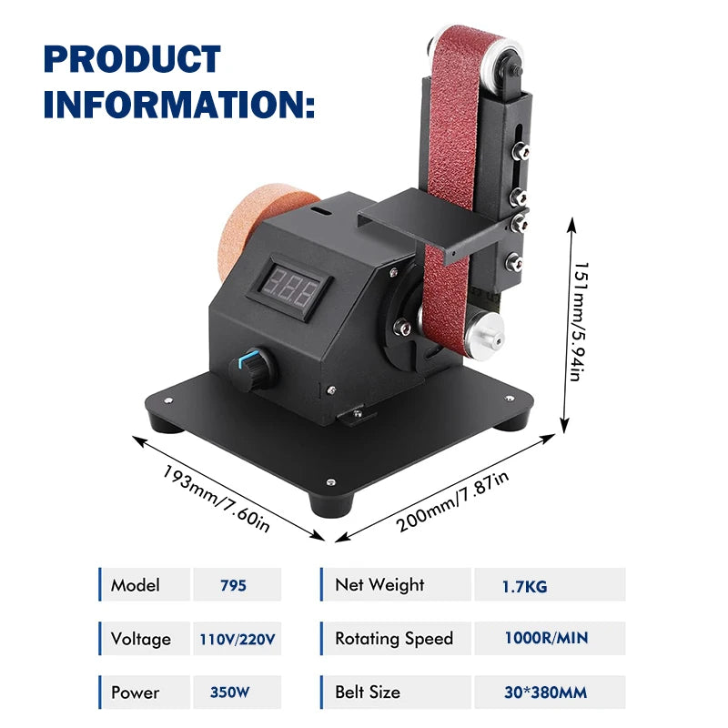 350W Mini Electric Belt Sander DIY Polishing Machine Grinding Sander Adjustable Speed For Wood Metal Knife Grinding Tool Aluminu