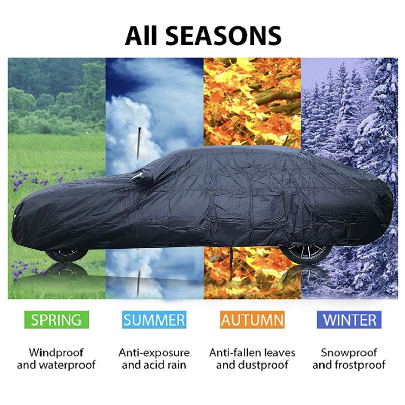 Universal SUV/Sedan Full Car Covers Outdoor Waterproof Sun Rain Snow Protection UV Car Zipper Design Black Car Case Cover S-XXL