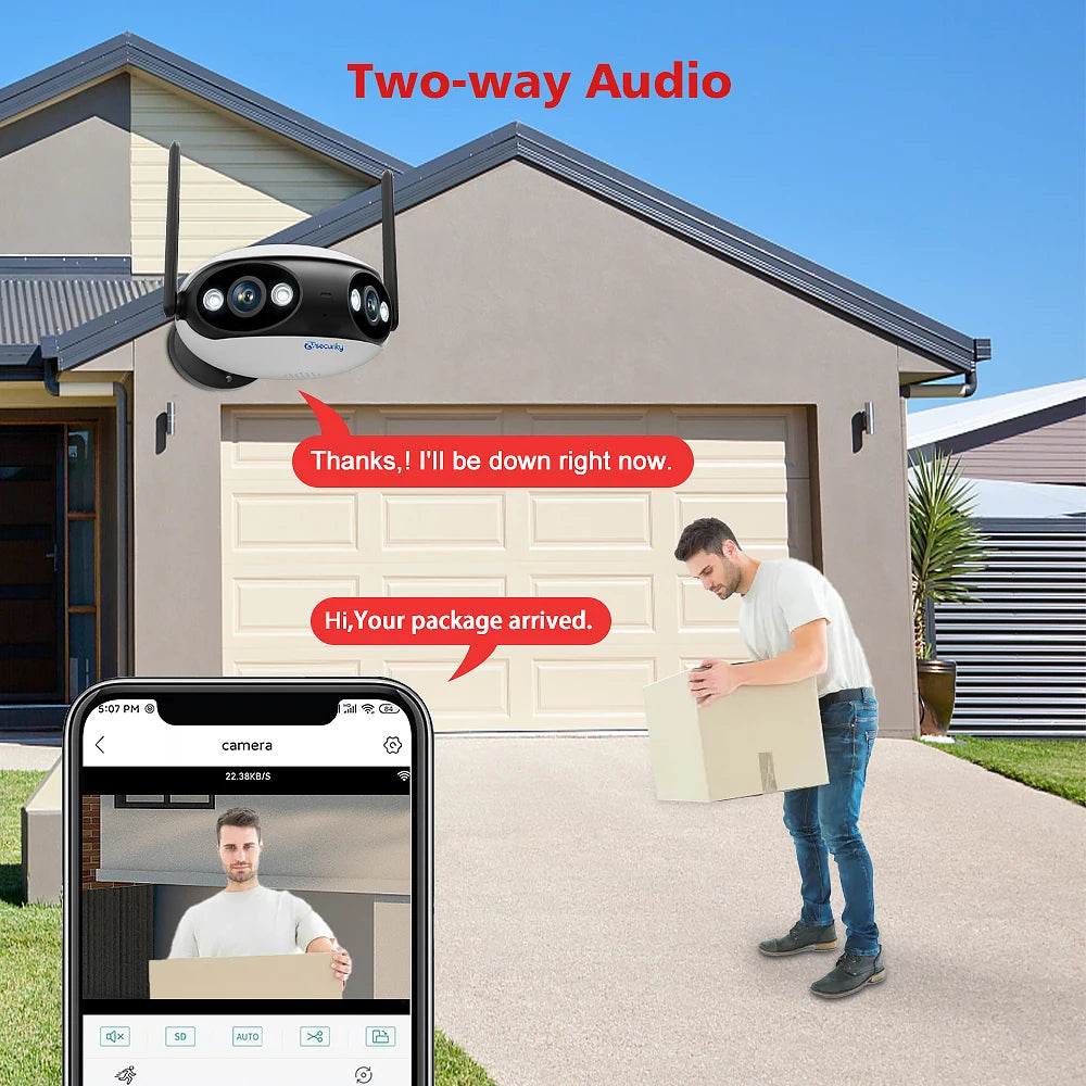 Outdoor WIFI POE IP Camera Dual Lens 180° Wide Angle Panoramic Human/Car Detect Auto Tracking Zoom Security Surveillance Camera