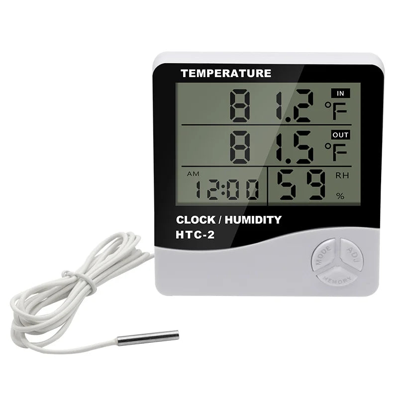 Thermometer Hygrometer Electronic Temperature Humidity Tester Meter Clock Alarm Indoor Outdoor Probe High accuracy LCD Digital