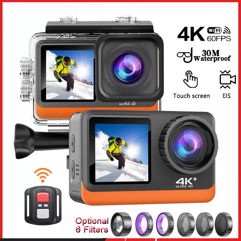 2" Touch IPS Dual Screen Action Camera 4K60FPS 24MP Wi-Fi 170D EIS Optional Filter 1080P Webcam Go Sport Pro Underwater 30M Cam