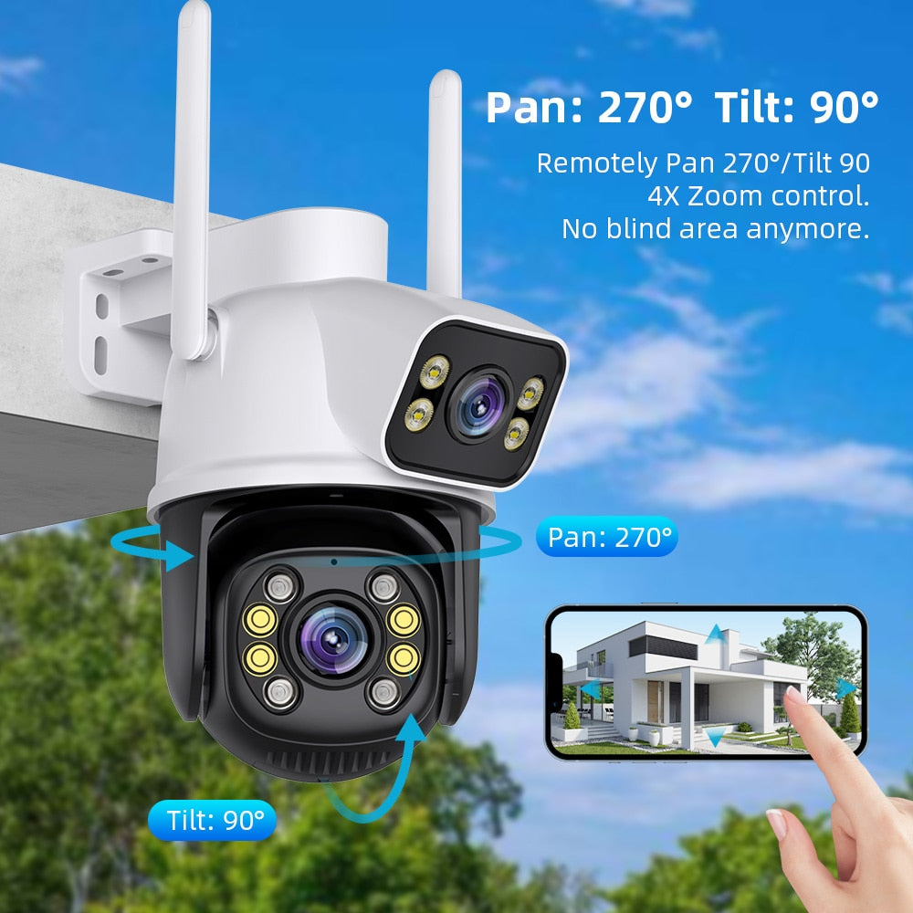 Wifi Surveillance Cameras 4K Waterproof Outdoor Wireless Security Camera Dual Lens Security-Protection ICsee IP Camera AI Track