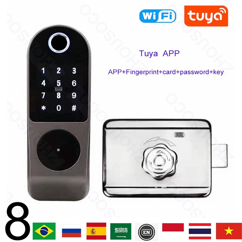 Tuya Wifi Smart Door Lock APP Remote Control TTlock Bluetooth Fingerprint Biometric Digital Passcode Card Rim Electronic Lock