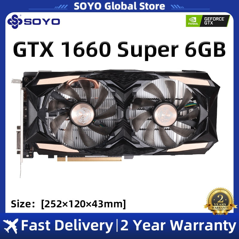SOYO GTX 1660 Super 6GB Graphic Card GDDR6 12NM 192 Bit PCI-E 3.0×16 8Pin NVIDIA Brand New Video Card Support Gaming Desktop GPU