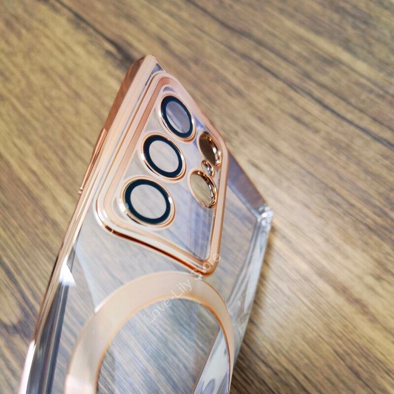 Luxury Transparent For Magsafe Magnetic Case For Samsung Galaxy S23 S22 S21 Ultra Plus S22Plus Camera Lens Full Protective Cover