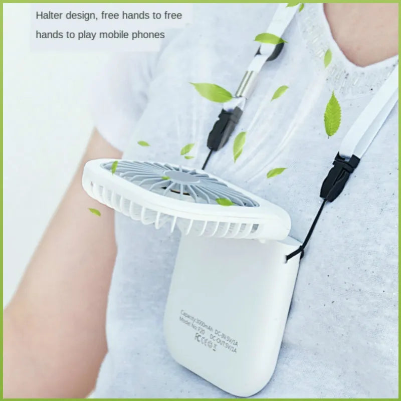 Portable Air Conditioner Hanging Neck Fan With 3000mAh Power Bank Mini Folding USB Handheld  Desk Air Cooler Fan