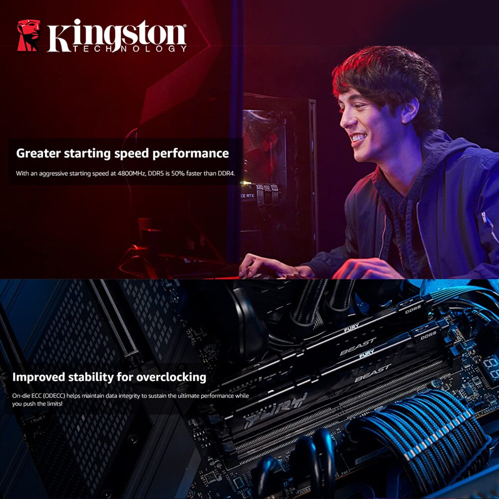 Kingston FURY Beast DDR5 8GB 16GB 32GB 4800 5200 5600 6000 MHz Desktop AMD Intel CPU Motherboard RAMs 288 PIN 1.1V EXPO XMP 3.0