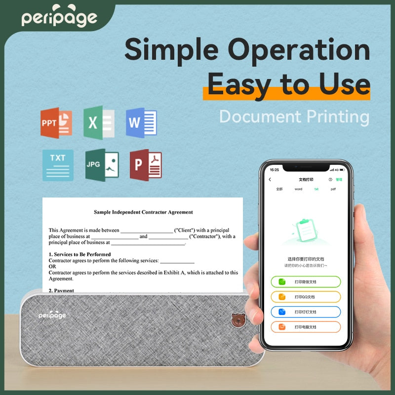 PeriPage 304DPI A4 Portable Printer Wireless Print PDF Webpage Contract Document Printers Study Bluetooth Mini A4 Printer