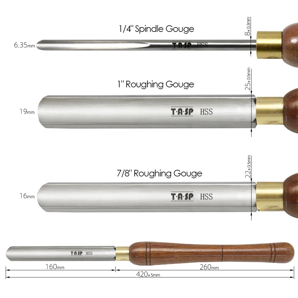 TASP HSS Roughing Spindle Gouge Woodturning Tools 25 & 22mm Woodworking Turning Chisels with Walnut Handle for Lathe
