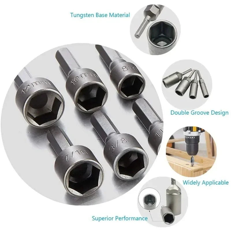 9pcs 5-13mm Hexagon Nut Driver Drill Bit Socket Screwdriver Wrench Set Adapter for Electric Screwdriver Handle Tool