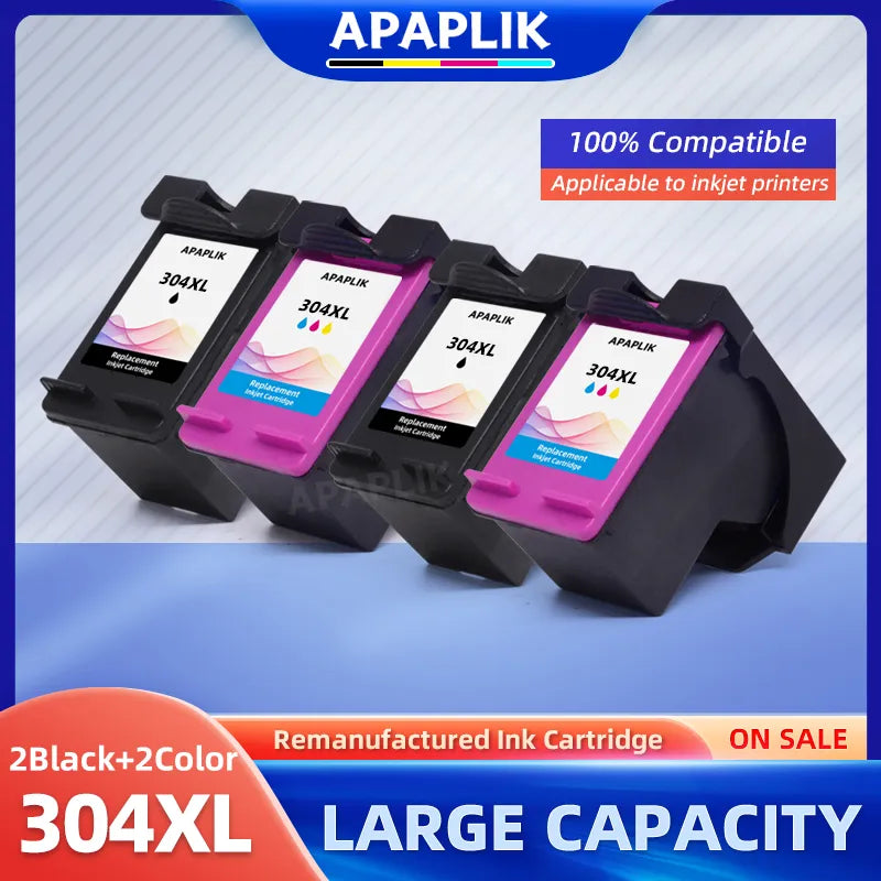 APAPLIK 304XL 4Pack Remanufactured Ink Cartridges 304 XL For HP Deskjet 2620 3700 3720 3752 5000 5010 5030 Envy 2620 2630 2632