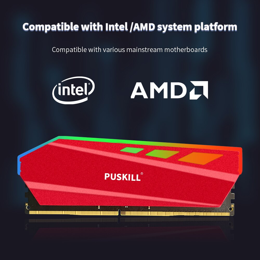PUSKILL Memoria RGB RAM DDR4 8GBx2 16GBx2 3200MHz 3600MHz CL16 1.35V XPM2.0 Heat Sink UDIMM Dual Channel Desktop Memory