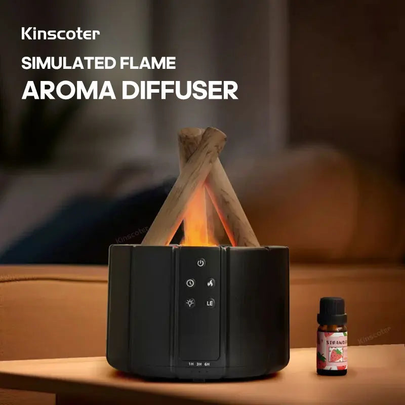 KINSCOTER Simulated Flame Aroma Diffuser Bonfire Air Humidifier Ultrasonic Cool Mist Maker Fogger LED Essential Oil Lamp Difusor