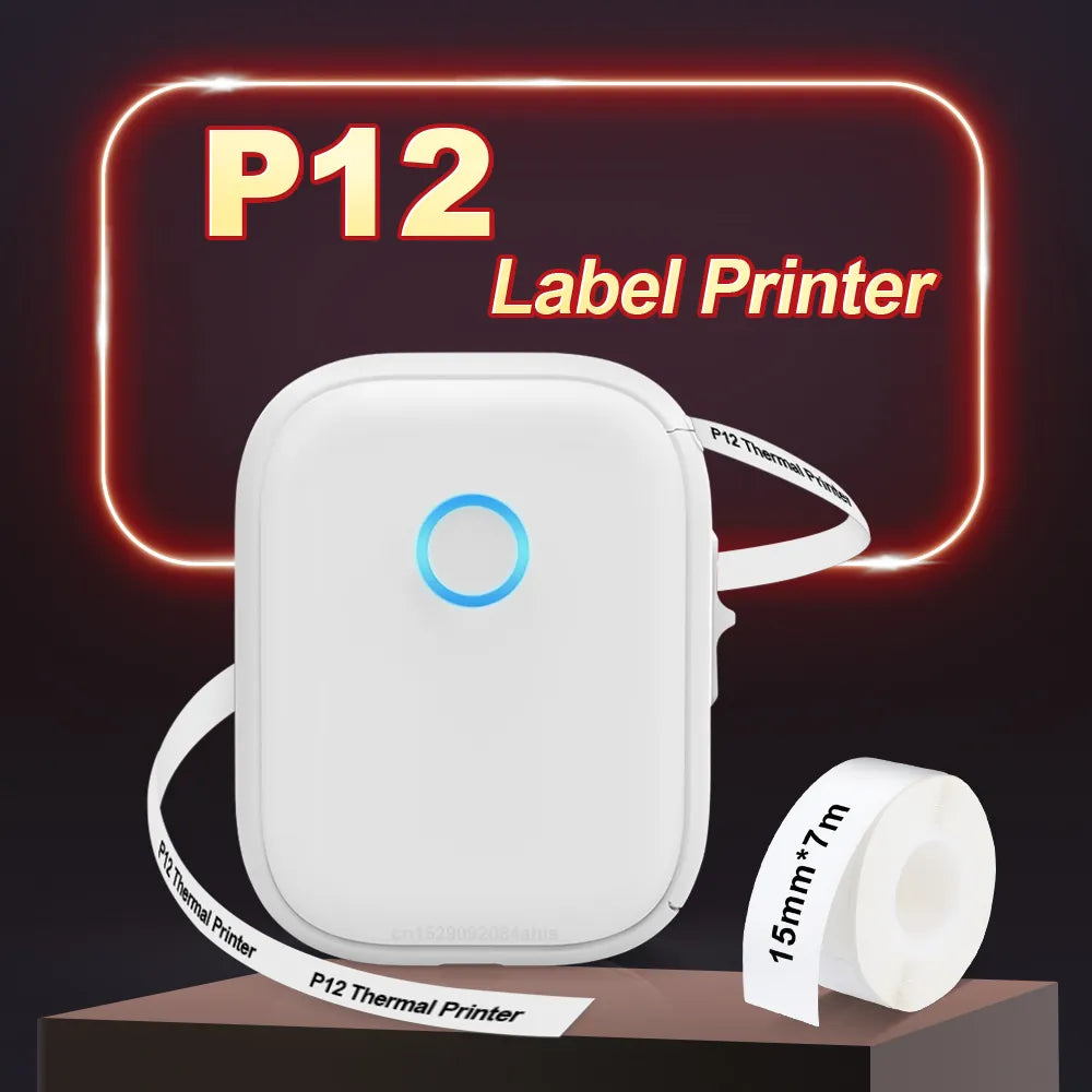 Portable Label Maker P12 Wireless Bluetooth Continuous Label Printer Handheld Machine DIY Self adhesive Continuous Label Tape