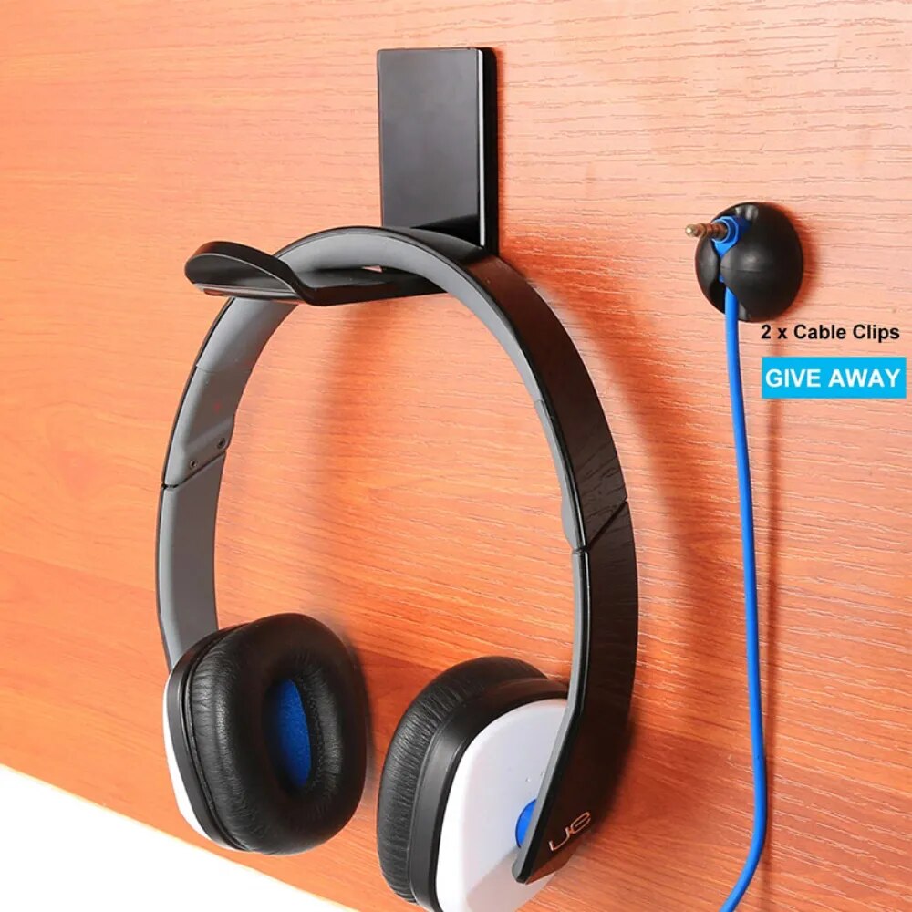 Headphone Holder Stand Adhesive Wall Mounted Headset Hanger Wall Hook Under Desk Computer PC Monitor Earphone Display