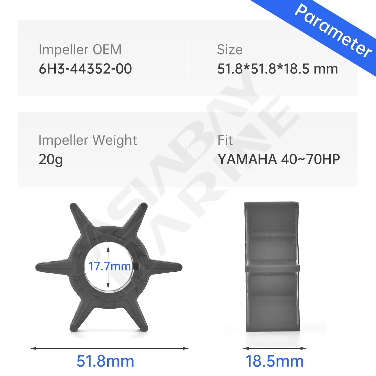 6H3-44352-00 Water Pump Impeller For Yamaha Outboard  Engine 40 50 60 70hp F40 F45 F50 F60 F70 FT50 FT60 Boat Parts Accessories