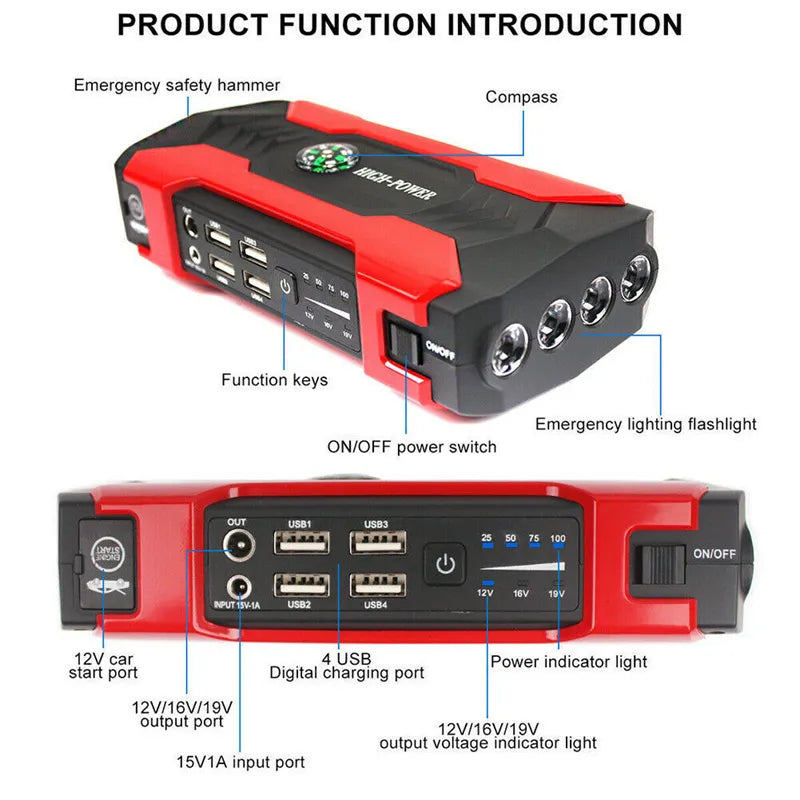 99800mAh Car Jump Starter Power Bank 200-600A Portable Charger Car Booster 12V Auto Starting Device Emergency Battery Car Start