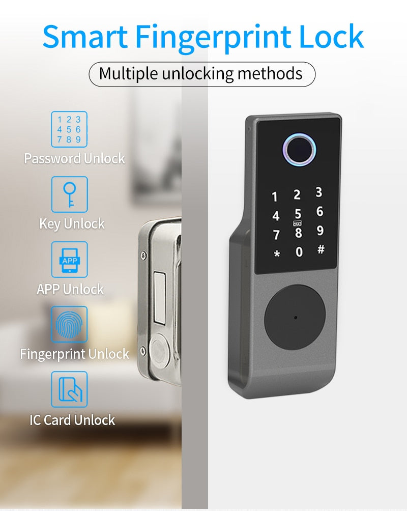 Fingerprint Lock Waterproof Tuya Wifi Remote Control Bluetooth TTLock App Card Digital Code Keyless Electronic Smart Door Lock