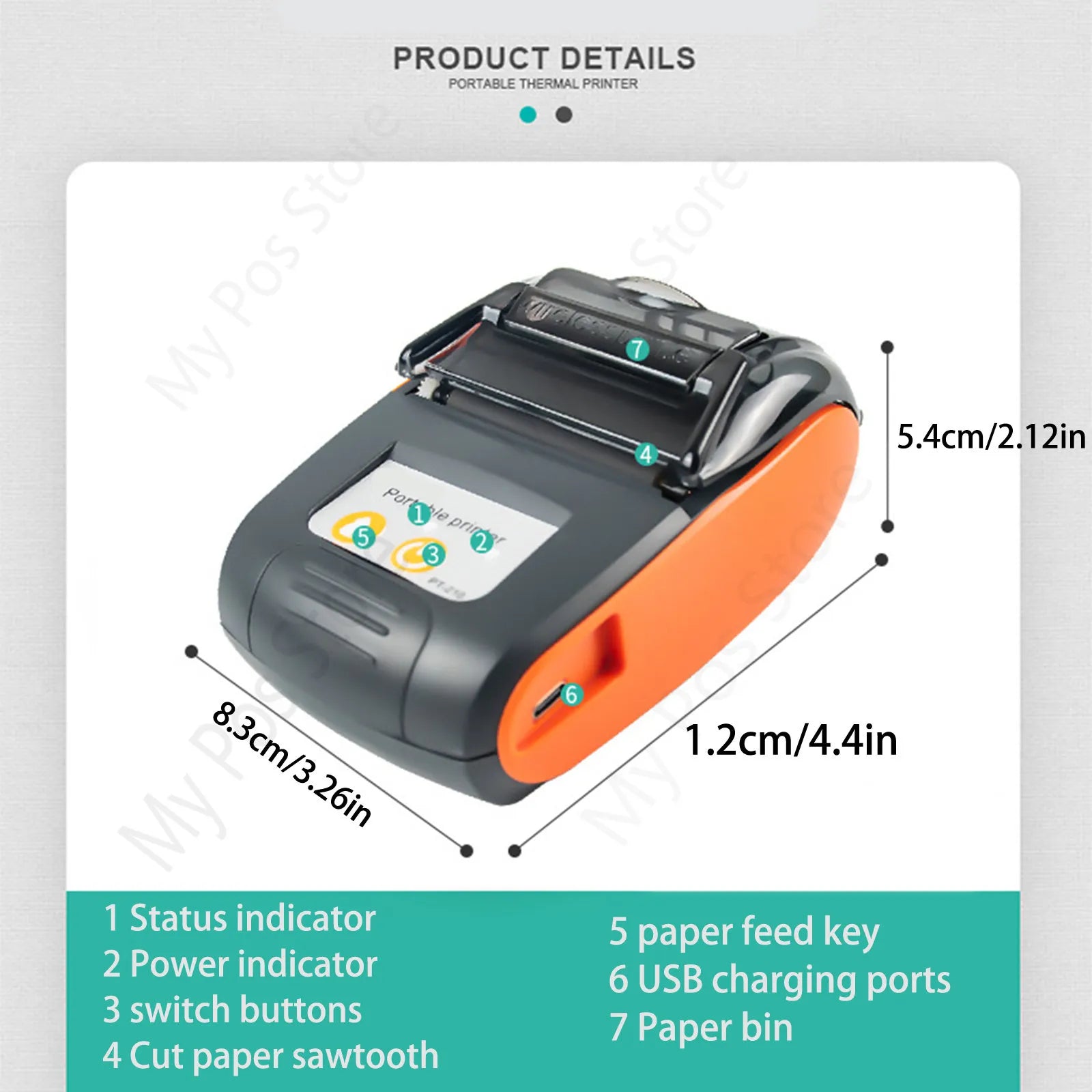 Thermal Receipt Printing 58mm Portable Receipt Printer PT210 USB Bluetooth Support Loyverse Android Windows System