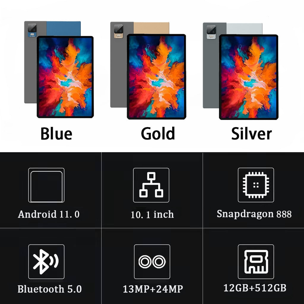 Tab 16 Pro Tablet 10.1'' Global Version Pad Android 12 Snapdragon 888 12GB 512GB 8800mAh 13MP Camera 4G/5G Tablets PC Dual Sim