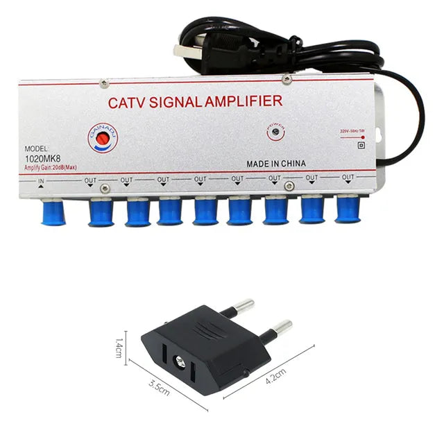 220V 4 Way CATV Cable TV Splitter Amplifier 20dB Digital TV Antenna Signal Booster Home Tv Equipments 45Mhz to 860MHz US Plug