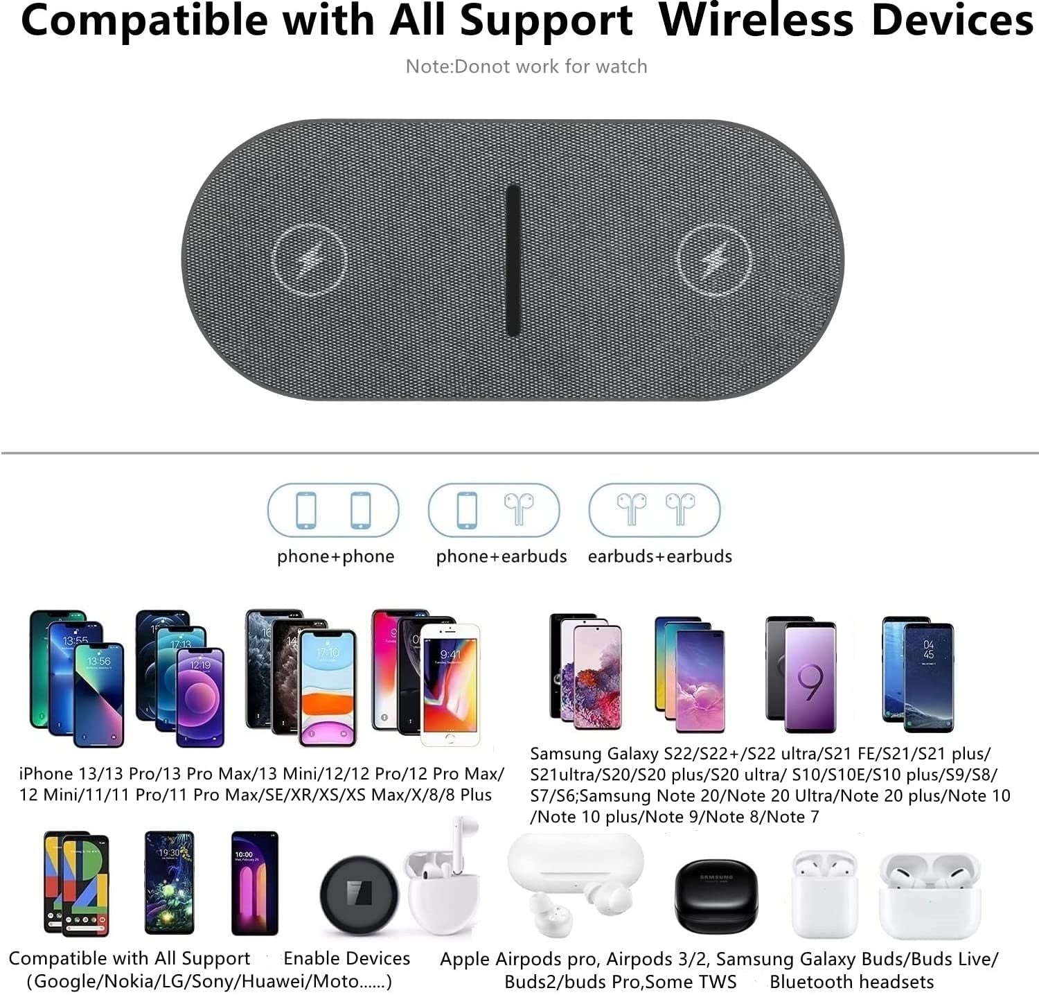 2 In 1 Dual Seat Wireless Charger 40W For iPhone 14 13 12 11 XS XR X 8 Airpods 3 Pro Samsung S22 S21 Double Fast Charging Pad