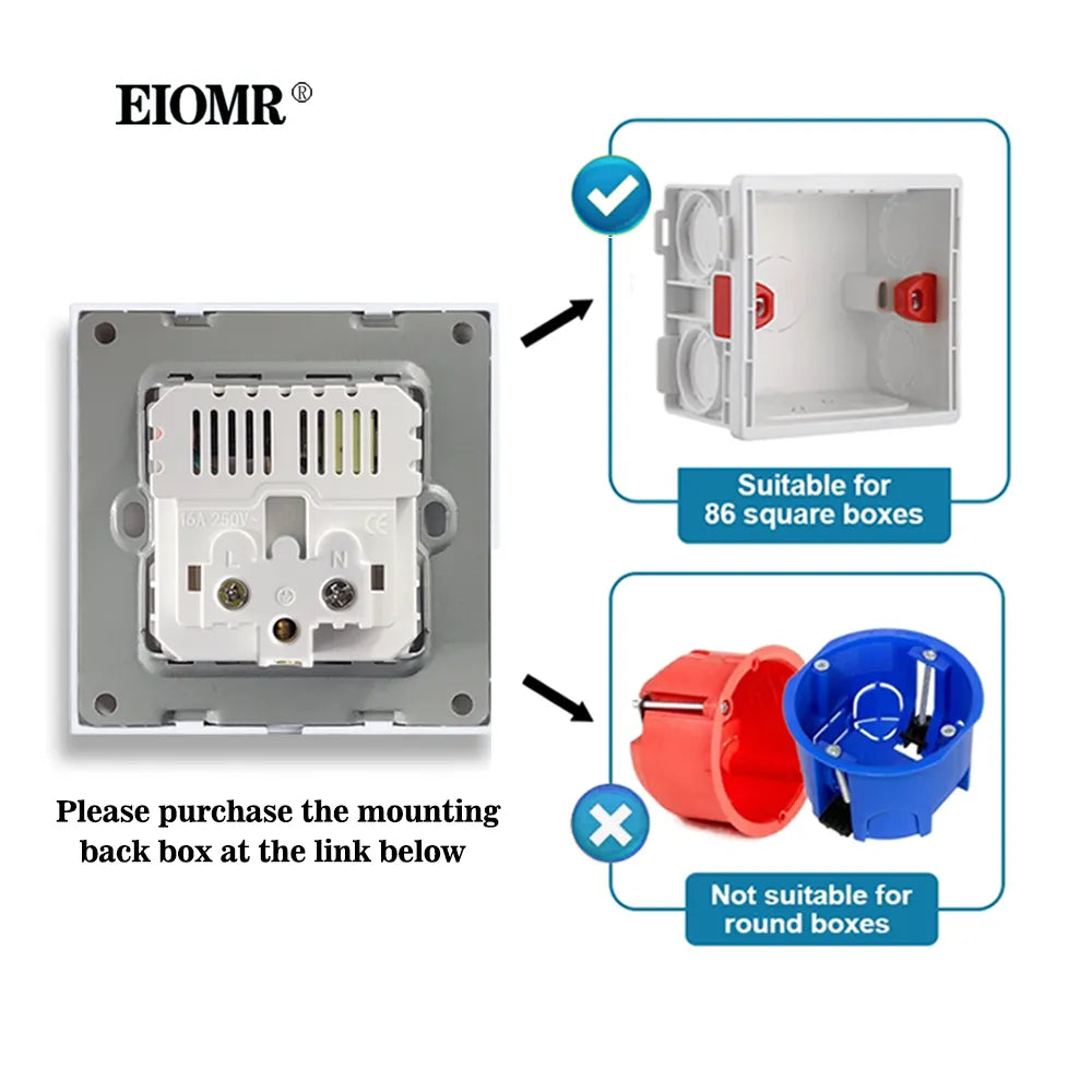 EIOMR Wall USB Power Socket 5V 2.1A EU France Electrical Outlet 16A Dual USB Port Plug IOS Android Phone Charging Port Socket