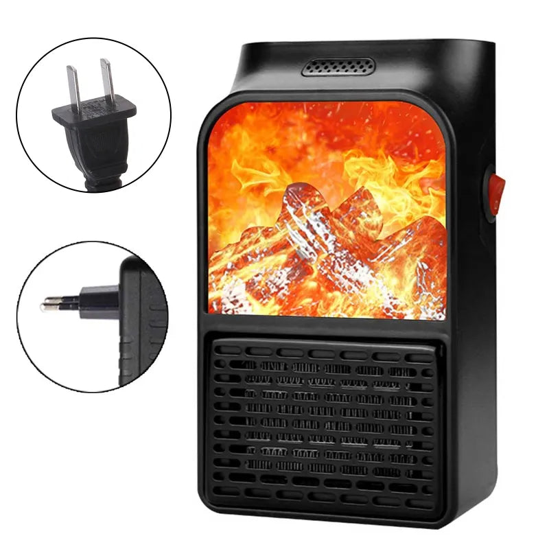 Small Portable Ceramic Space Heater Electric Heater Fan Thermostat Control Fireplace Heater with Realistic Flames 900W