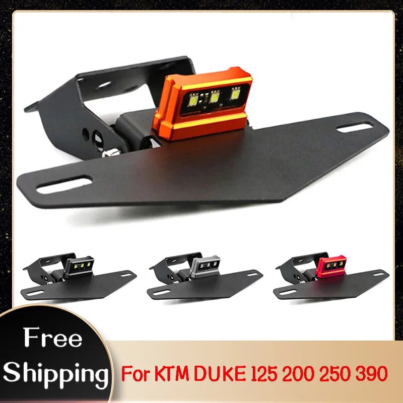 Motorcycle Rear License Plate Tail Frame Holder Bracket with LED Light for KTM DUKE 125 250 390 200 Adjustable Moto Accessories