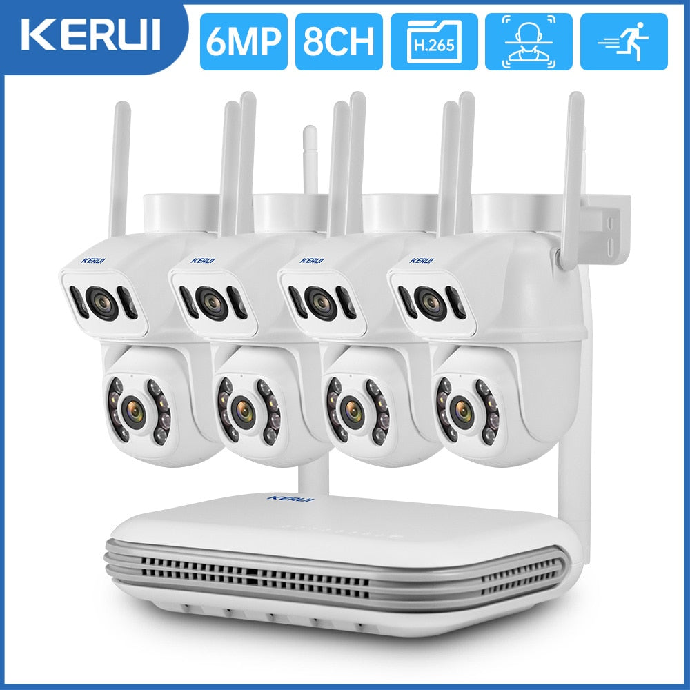 KERUI 6MP HD Wireless PTZ WIFI IP Home Security Camera System Dual Lens 8CH NVR Video H.265 CCTV Waterproof Surveillance Kit