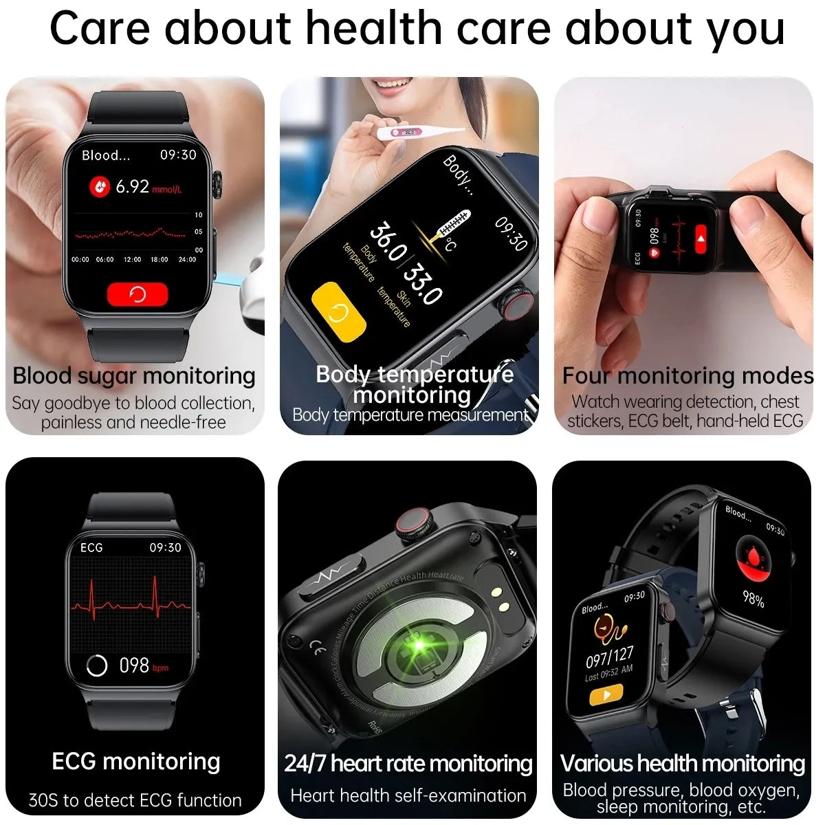 XIAOMI E500 Blood Glucose Smartwatch Electrocardiogram Temperature Blood Oxygen Sleep Monitoring ECG+PPG Sports Smart Watch