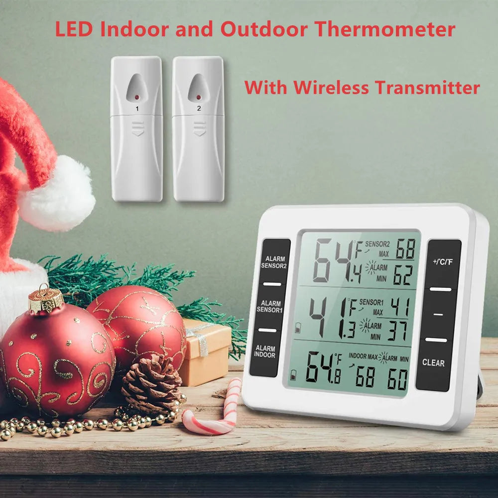 LCD Digital Thermometer Temperature Meter Indoor Outdoor Weather Station+ Wireless Transmitter with C/F Max Min Value Display