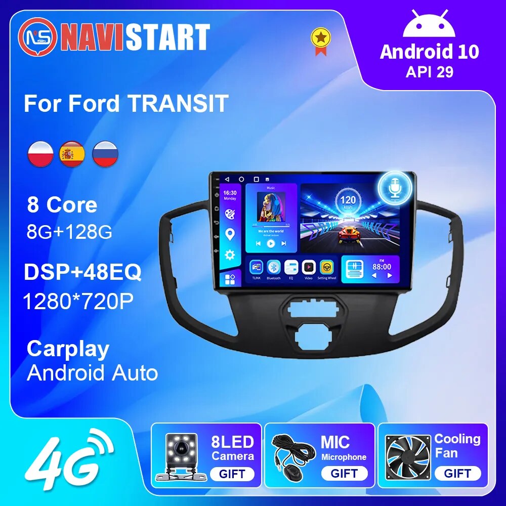 NAVISTART For Ford TRANSIT 2015 2016 2017 2018 Car Radio Android 10 Auto DSP Carplay 4G WIFI GPS Navigation No DVD Player 2 Din