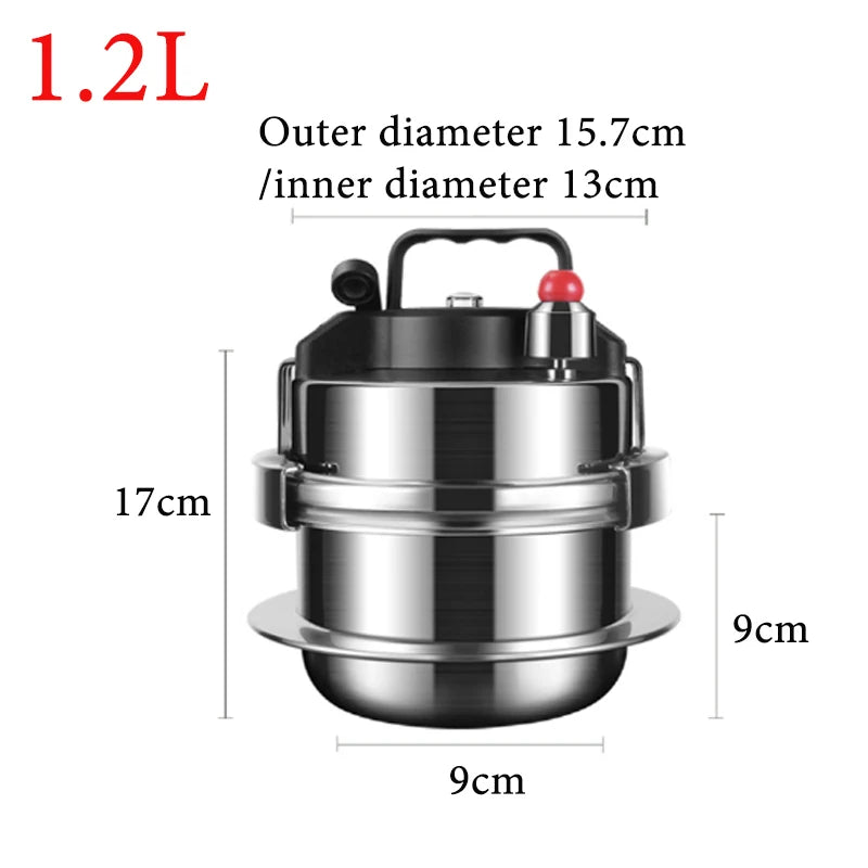 0.8/1.2L Mini Pressure Cooker Stainless Steel Multifunctional Camping Cookware Fast Gas Induction Cooker Universal