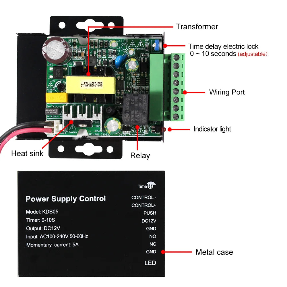 DC 12V Access Control Power Supply Switch 5A 3A Output AC110V-240V Input Power Source Supplier Adapter for Video Intercom System