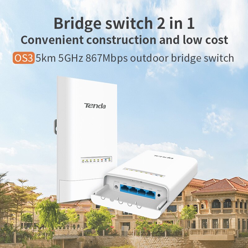 Tenda OS3 5KM 5GHz 867Mbps Outdoor CPE Wireless 5G WiFi Repeater Extender Router AP Access Point Wi-Fi Bridge p to p
