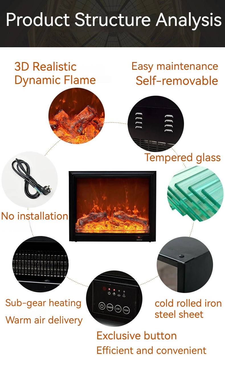Electric Fireplace Decorative Fireplace Simulation Stoves Embedded Fire Heating Household European Style Electric Fireplace