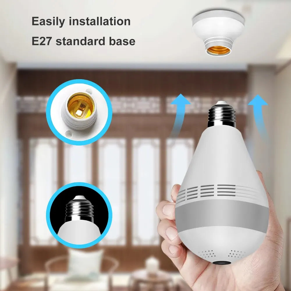 DBIT Wifi Camera E27 Bulb CCTV IP Camera 360° Panorama Night Vision Security Protection Surveillance Camera and See by Mobile